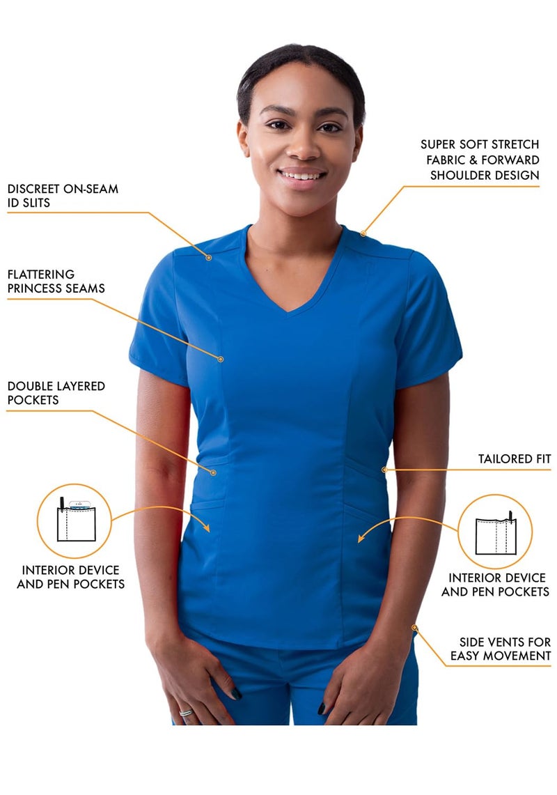 Adar Uniforms Adar Pro Athletic Scrubs Set For Women - Stretch V-Neck Scrub Top & Yoga Jogger Cargo Scrub Pants, 10 Pockets - P9500 - Royal Blue - M - Image 3